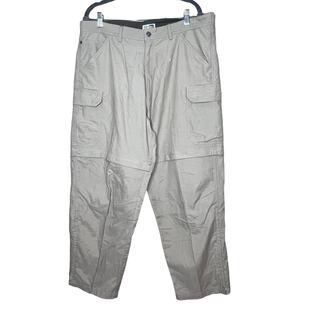 REI Mens Cargo Convertible Zip Off Pants Hiking Khaki Beige Size 38 Short